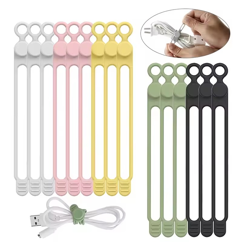 Cable Organizer - 10 قطع من أربطة الكابلات السيليكونية،